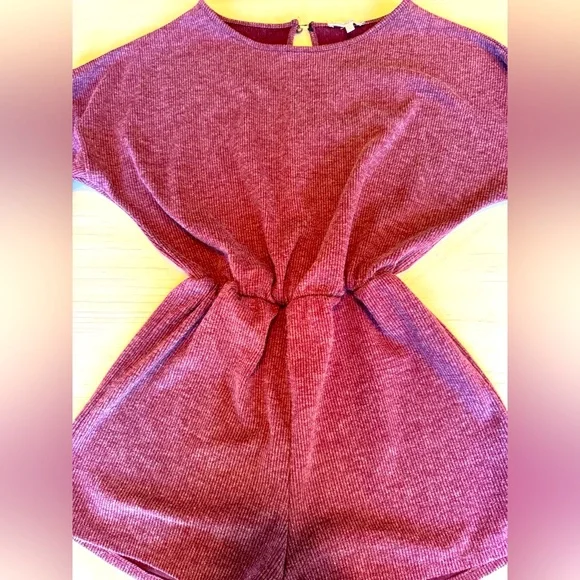 Charlotte Russe Burgundy Dolman Sleeve Ribbed Romper – Size XS - Picture 9 of 15